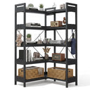 COMHOMA 5-Tier/6-Tier Corner Bookshelf, L-Shaped Metal Frame Shelf with Tall 14" Shelves HBOK1