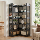 COMHOMA 5-Tier/6-Tier Corner Bookshelf, L-Shaped Metal Frame Shelf with Tall 14" Shelves HBOK1