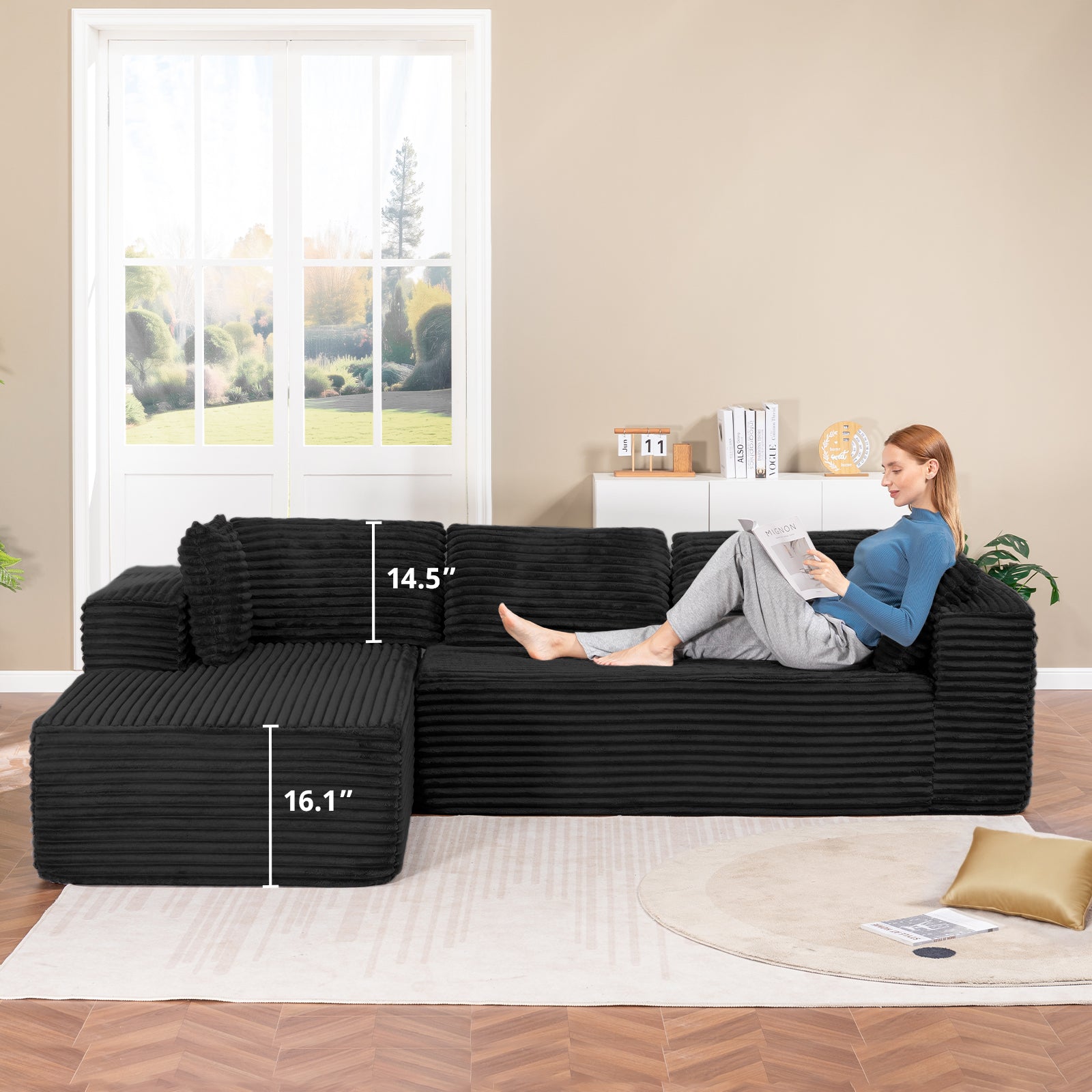 COMHOMA Modular Sectional Couch with L/R-Shape Chaise, Corduroy Upholstery & No Assembly Required B10