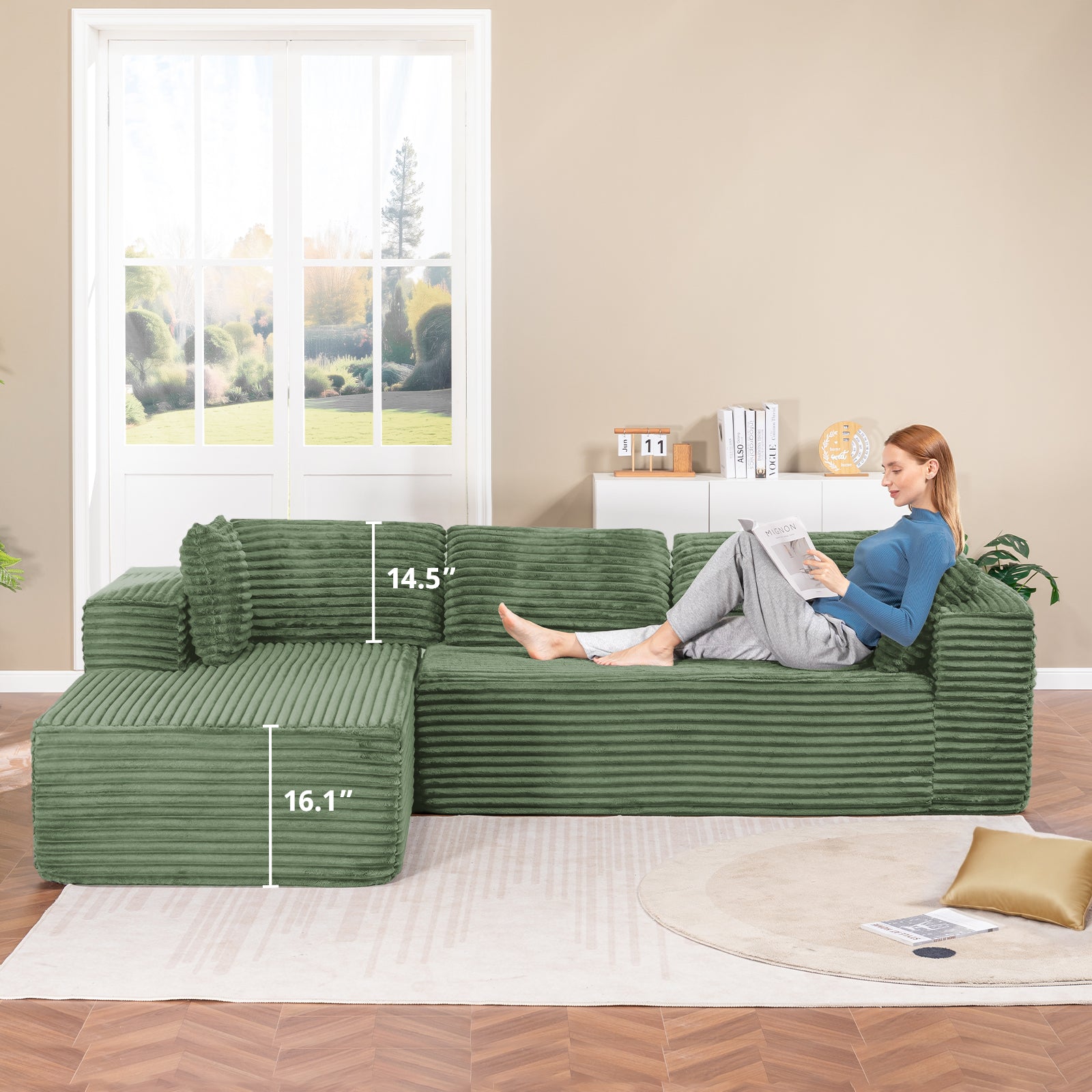 COMHOMA Modular Sectional Couch with L/R-Shape Chaise, Corduroy Upholstery & No Assembly Required B10