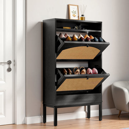 Shoe Storage Cabinet with 2 Flip Drawers & Charging Station