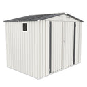 Metal Outdoor Storage Shed 8X6 FT with Pitched Roof and Side Window, White + Gray
