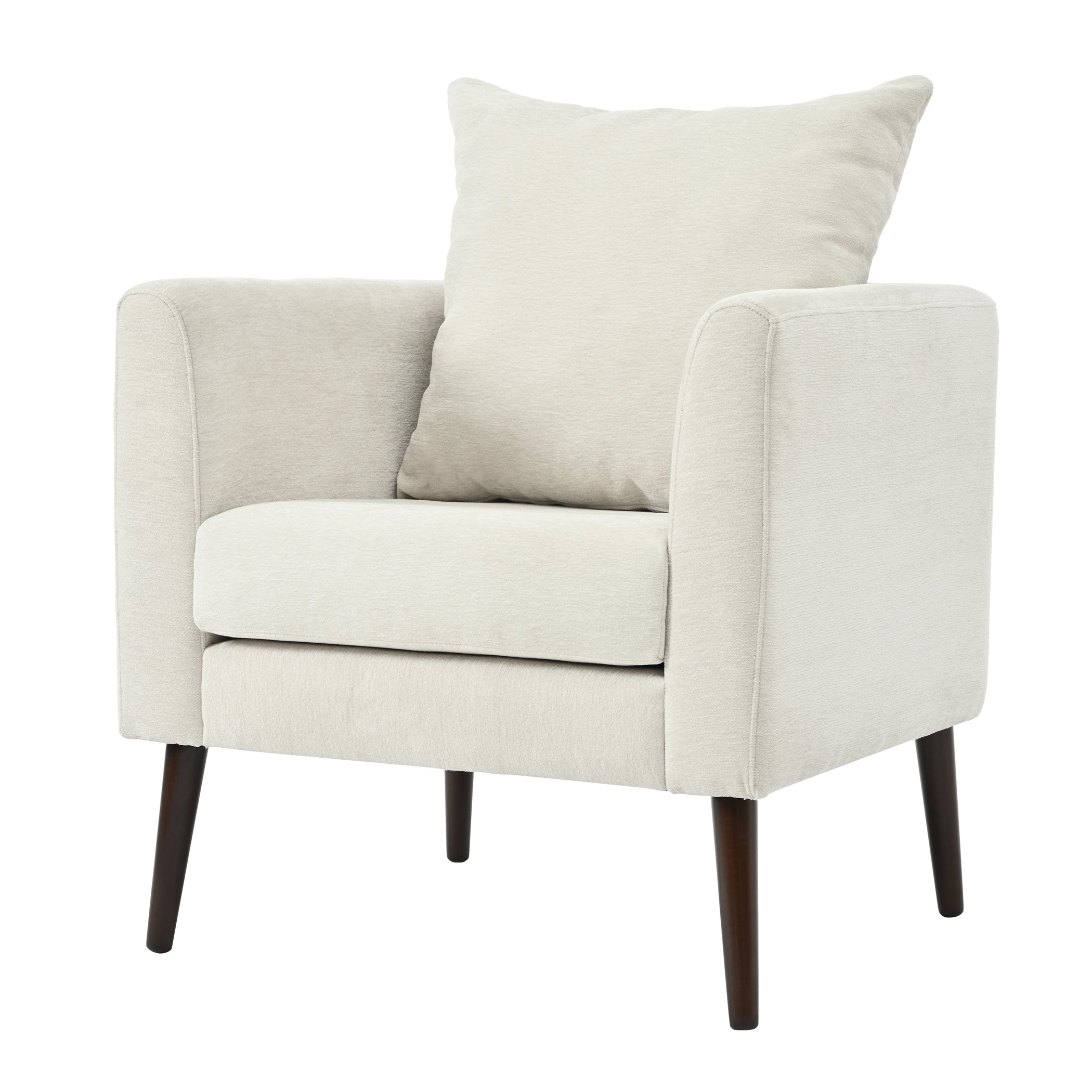 Modern Chenille Accent Chair, Upholstered Armchair for Living Room, Mid Century Fabric Lounge Chair w/Pillow, Comfortable Reading Chair with Wood Legs for Living Room, Bedroom, Reception Room (Beige)