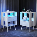 2 Pack Modern Nightstand with Charging Station, Bedside Tables with LED Light and Fabric Drawers