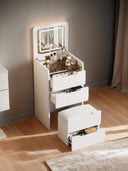 ( 48CM ) 3 in 1 Vanity Desk with Plip Top Mirror, Small Make Up Vanity Set with Visible Glass Desktop, Compact Makeup Vanity with 3 Drawers, Dressing Table for Bedroom ( WHITE COLOR )