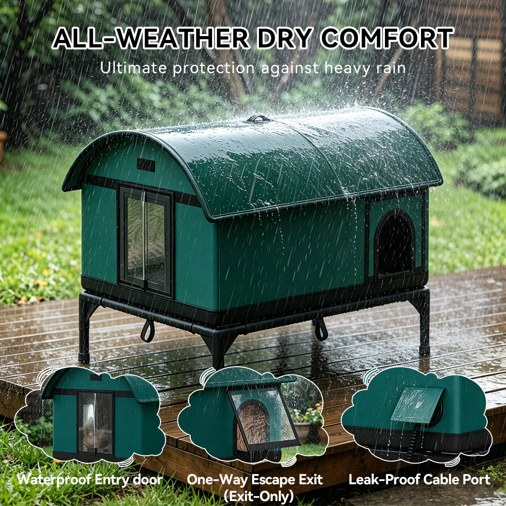 LUCKLIFE® Heated Outdoor Cat House, Weatherproof Shelter with Heating Pad, Winter Use PET06