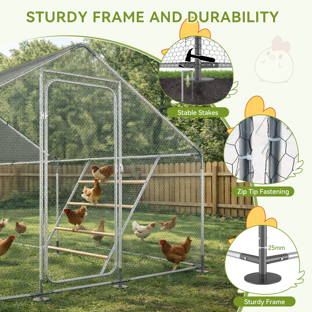 COMHOMA Large Metal Chicken Coop with Waterproof Roof & Lockable Door OT-GD06