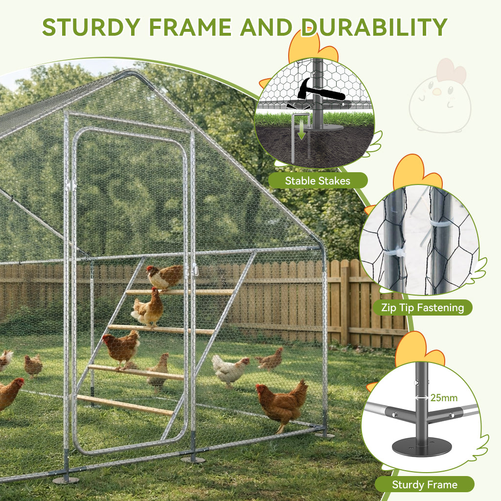 COMHOMA Large Metal Chicken Coop with Waterproof Roof & Lockable Door OT-GD06