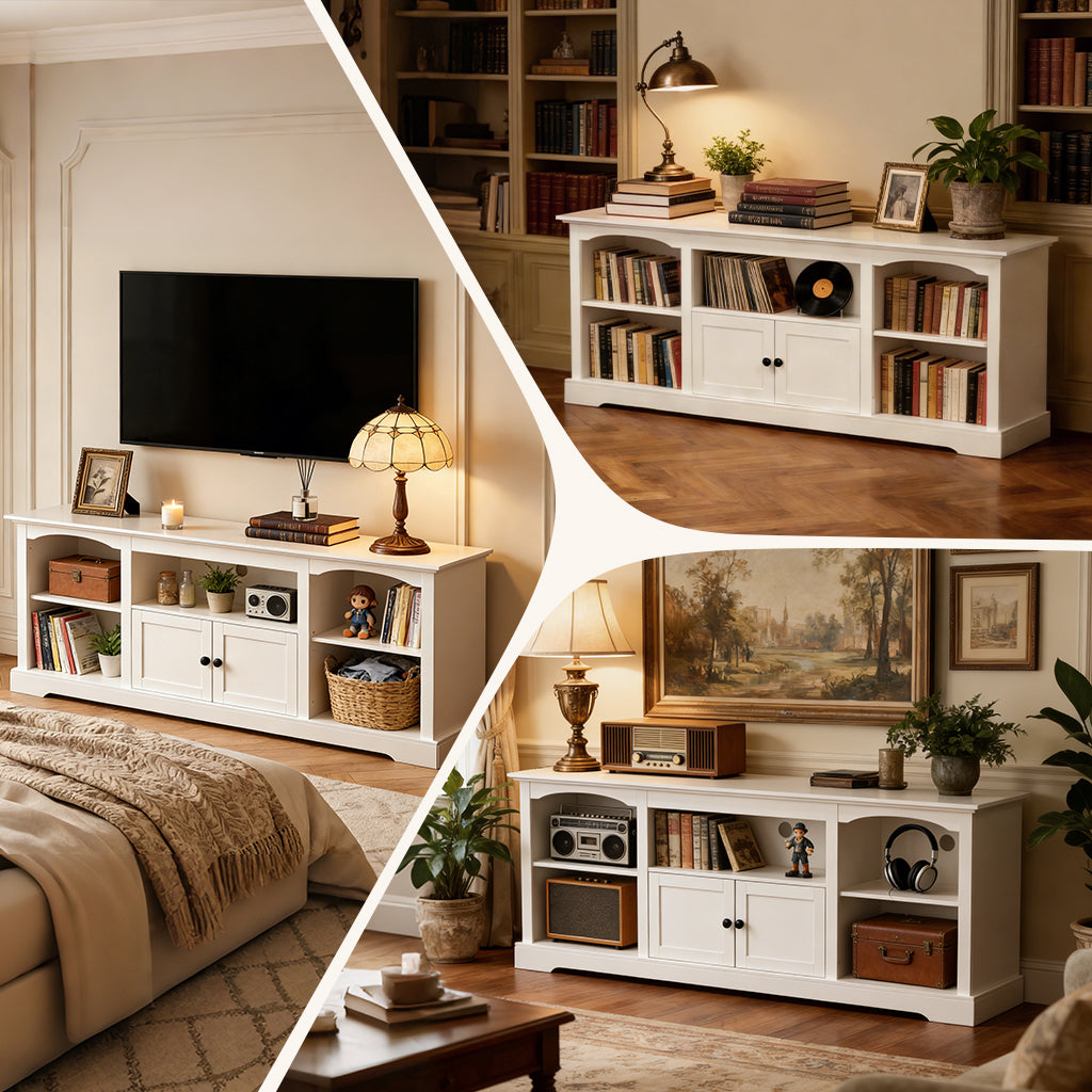 COMHOMA 71"/70"/59" TV Stand up to 80 Inch TV, Modern Farmhouse Entertainment Center with Open Storage Shelves and Cable Management Holes for Living Room H1004