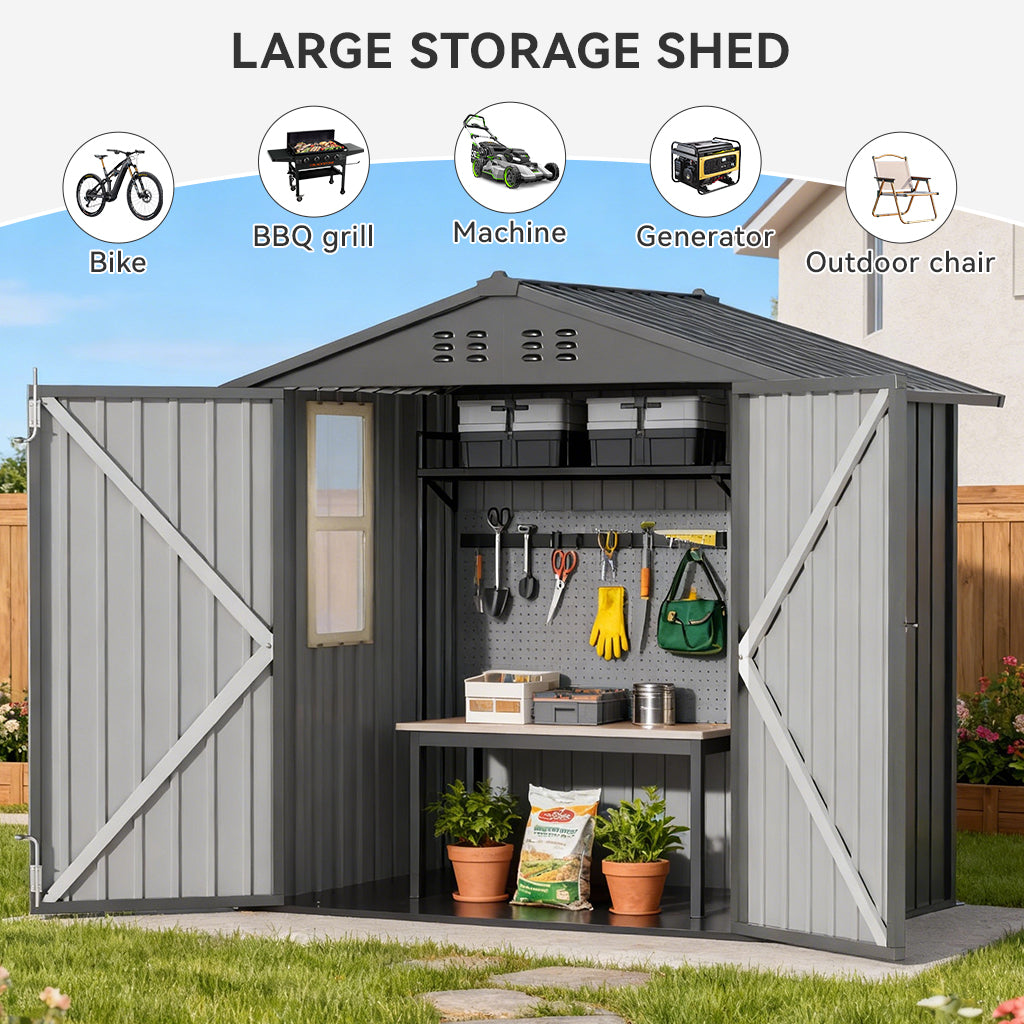 8*6 FT COMHOMA Metal Storage Tool Shed With Window & Lockable Door, OT-TL01