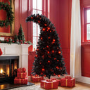 6FT Artificial Christmas Tree with LED Light, Pre-Lit Curved Shape Artificial Whimsical Xmas Tree with 900 Tips, Black Christmas Tree