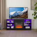 TV Stand Electric Fireplace TV Stand with Glass Shelves, 3D Fireplace TV Stand with LED Lights Wood with USB Charging Outlet Modern Television Table Center for TV up to 32-62' Black 58''W*15.5''D*24.4