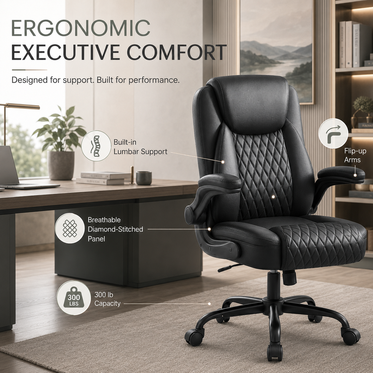 GTPLAYER Office Executive Chair with Flip-up Arms, Ink Black - AMZ
