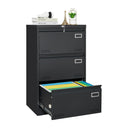 Black Metal 3-Drawer Lateral Filing Cabinet with Lock for Home and Office