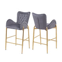 Velvet Fabric Counter Height Bar Stools Set of 2 with Golden Legs and Footrests, 28.75inch, Gray