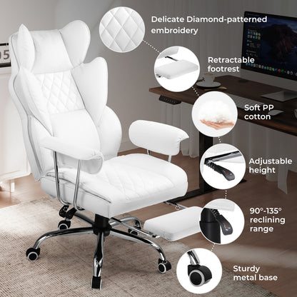 COMHOMA Leather Game & Office Chair with Lumbar Support & Adjustable Footrest GT205