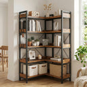 COMHOMA 5-Tier/6-Tier Corner Bookshelf, L-Shaped Metal Frame Shelf with Tall 14" Shelves HBOK1