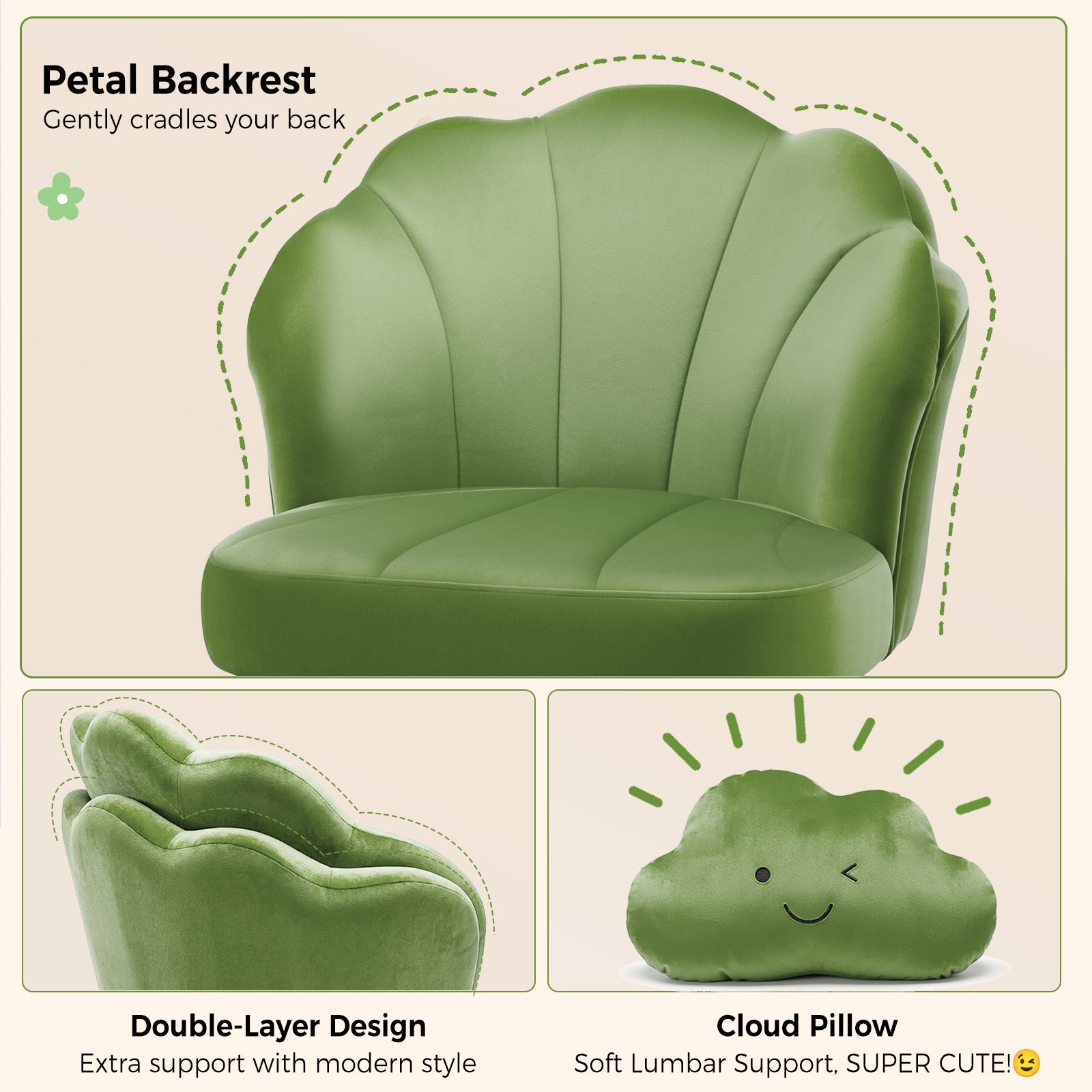 COMHOMA Petal Cute Vanity Chair, Height Adjustable CH718