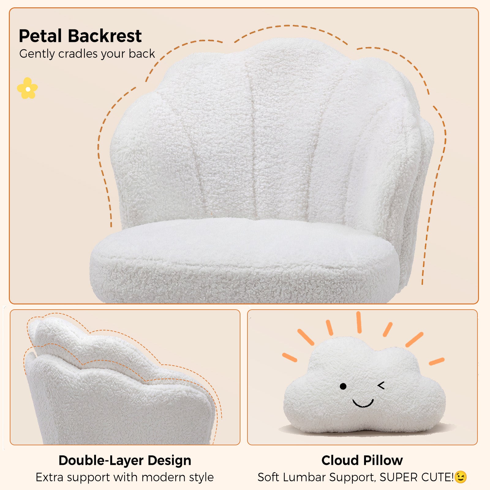 COMHOMA Petal Cute Vanity Chair, Height Adjustable CH718