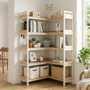 COMHOMA 5-Tier/6-Tier Corner Bookshelf, L-Shaped Metal Frame Shelf with Tall 14" Shelves HBOK1