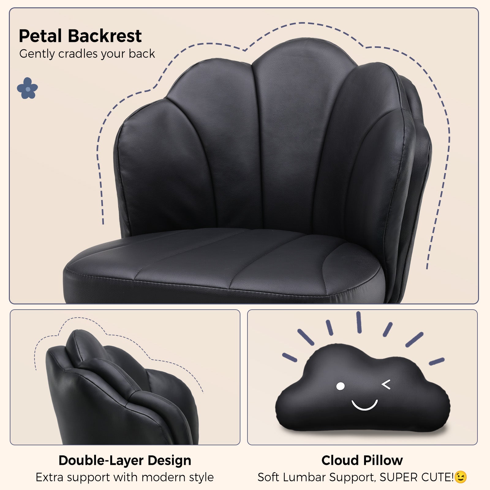 COMHOMA Petal Cute Vanity Chair, Height Adjustable CH718