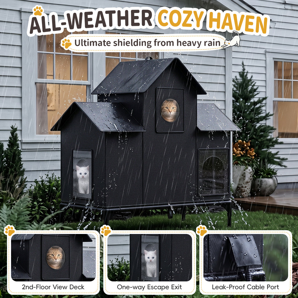 LUCKLIFE® Extra Large Heated Cat House for Outside, 100% Weatherproof, 27.9"W x 16.5"D x 32.7"H, PET07