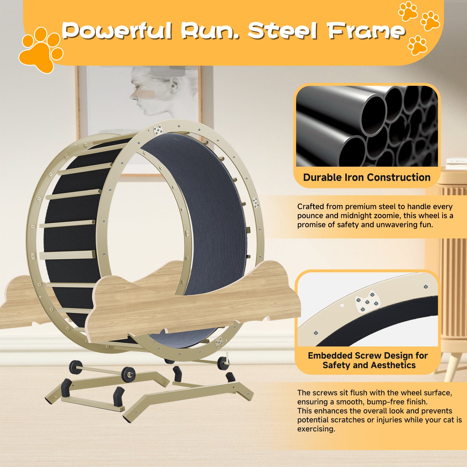 LUCKLIFE® 40" Metal Large Cat Exercise Wheel with Detachable Carpet & Teaser/Stickers, PET-CEW