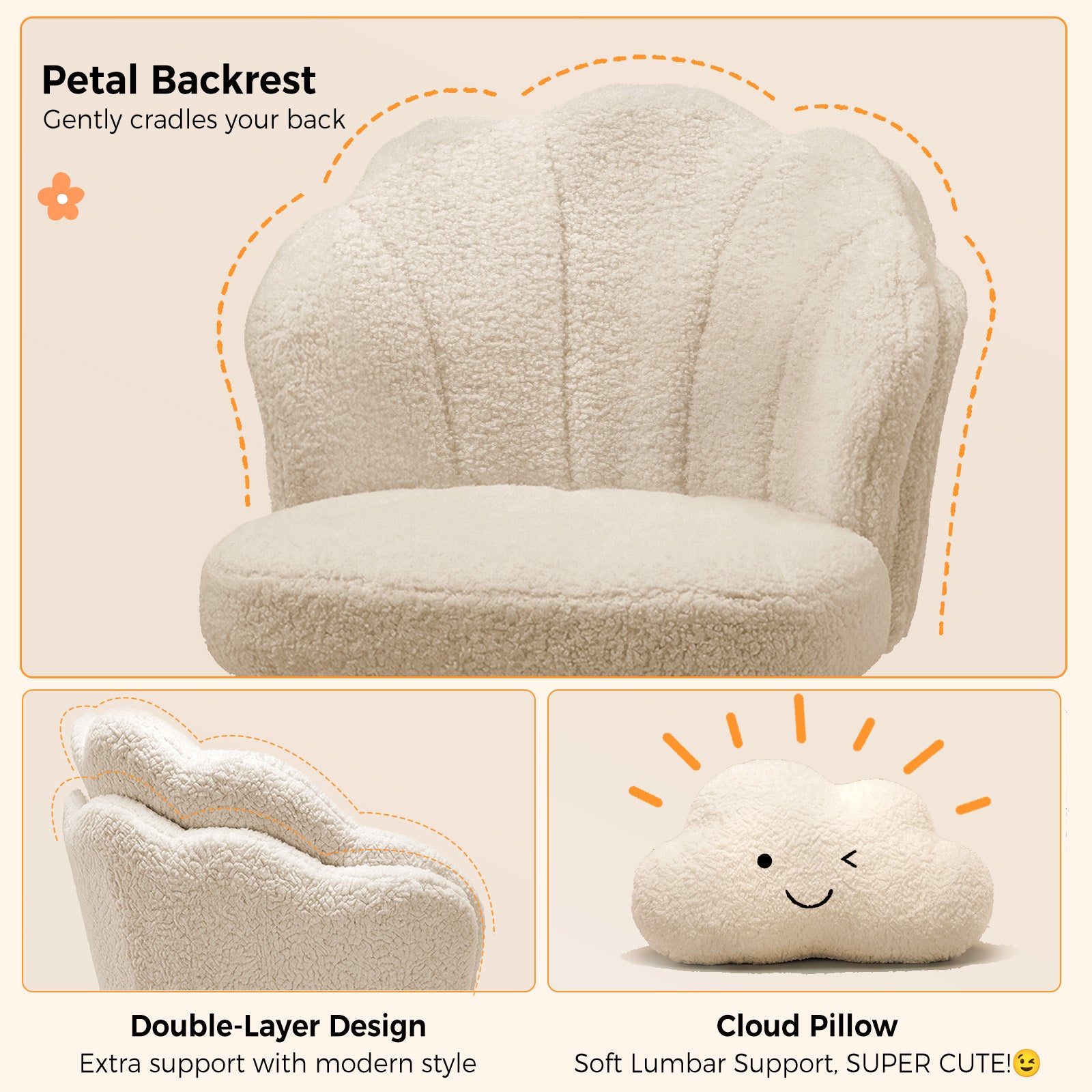 COMHOMA Petal Cute Vanity Chair, Height Adjustable CH718