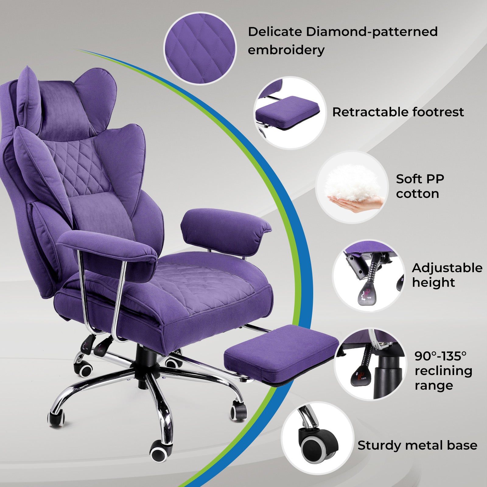 COMHOMA® Colorful Big and Tall Office Chair with Lumbar Support & Adjustable Footrest GT205