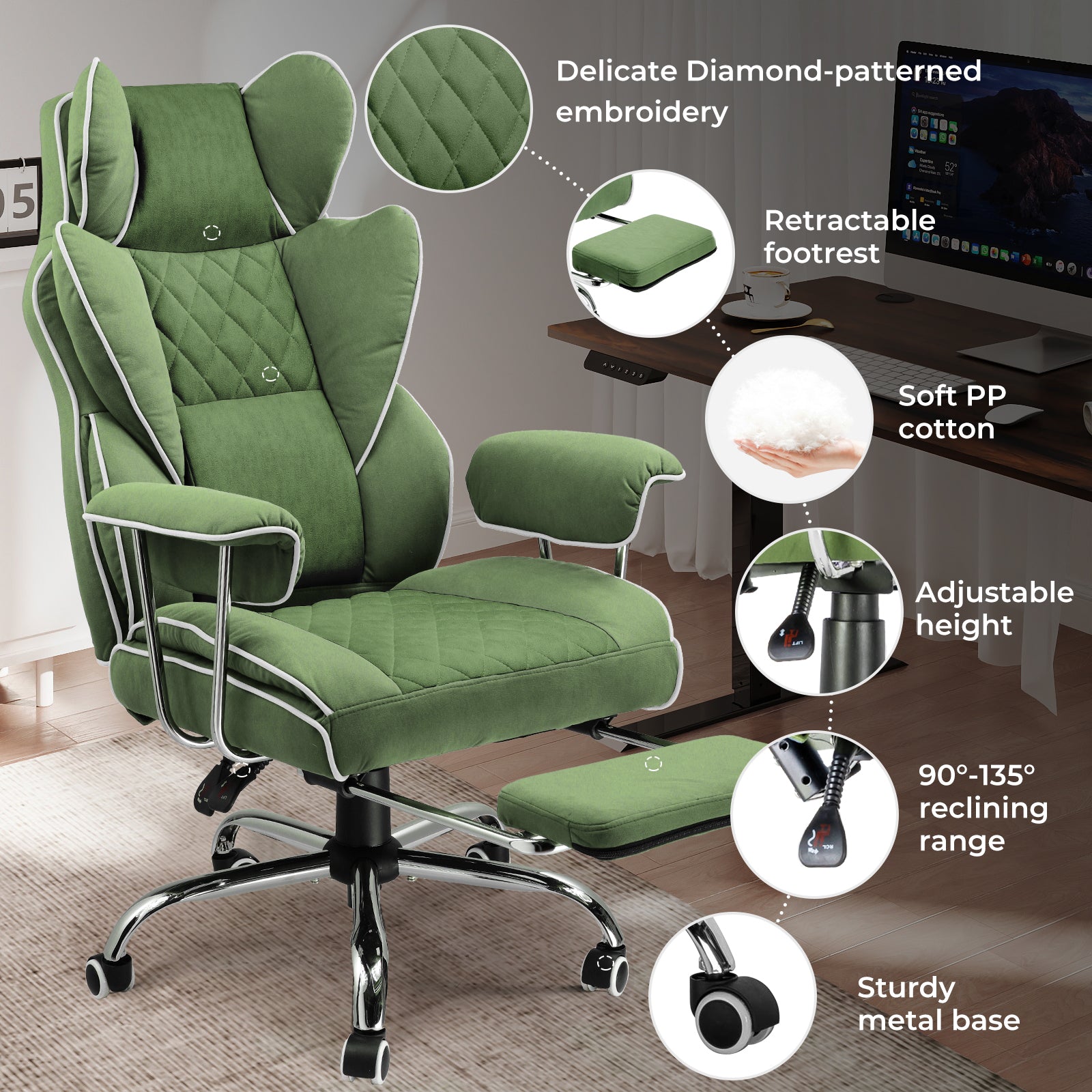 Green chair in cozy room