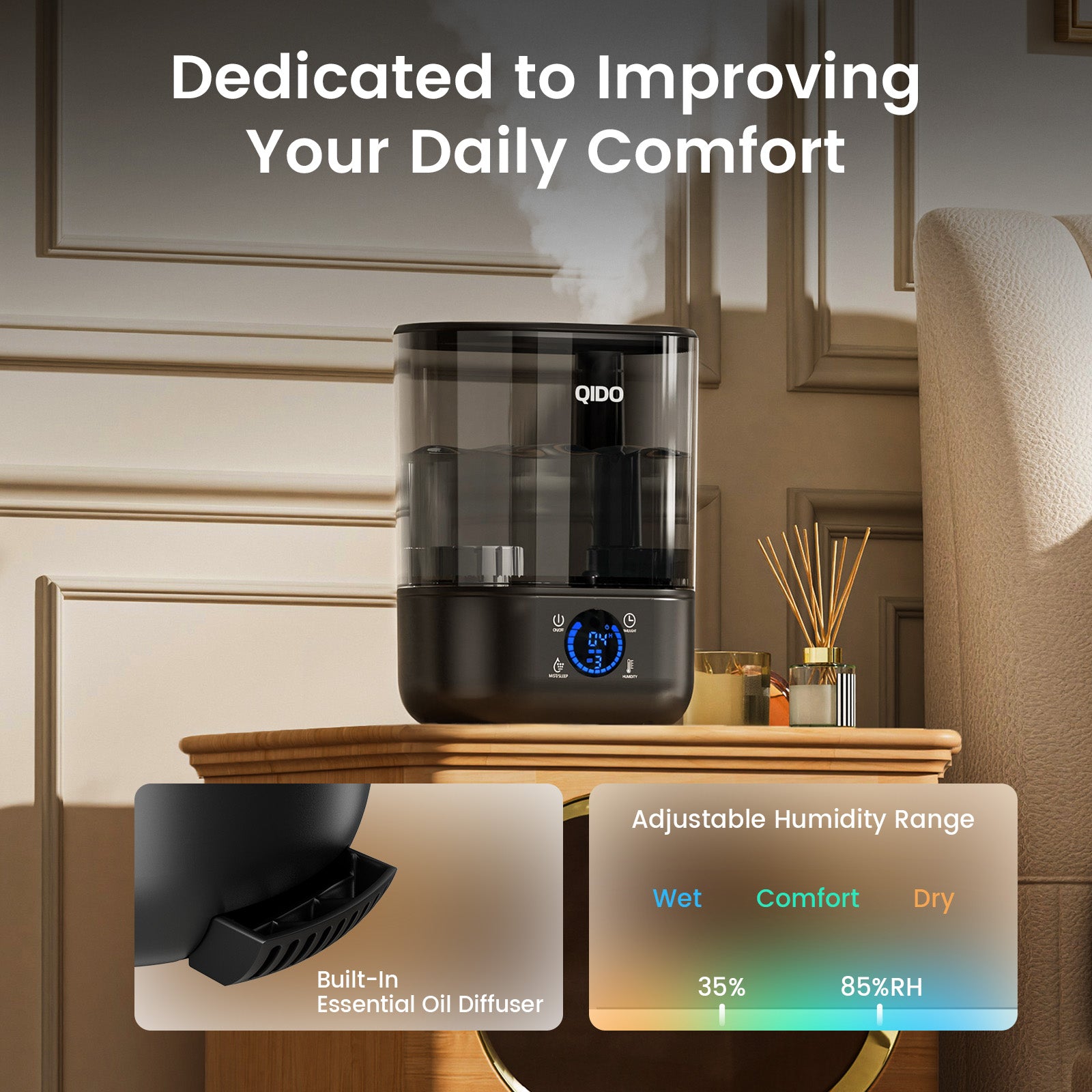 LUCKLIFE Smart Humidifiers for Bedroom,5L Top Fill Cool Mist & 36H Runtime Ultrasonic Humidifier,Quiet 28dB Essential Oil Diffuser for Baby & Plants, EH02