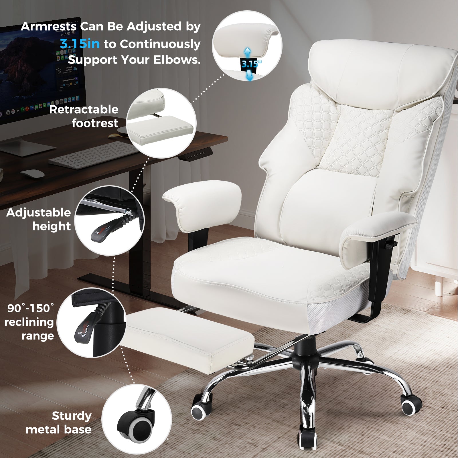 COMHOMA Big and Tall Office Chair 400lbs, 90°-150° Recline CH810