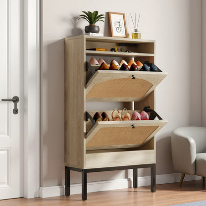 Shoe Storage Cabinet with 2 Flip Drawers & Charging Station