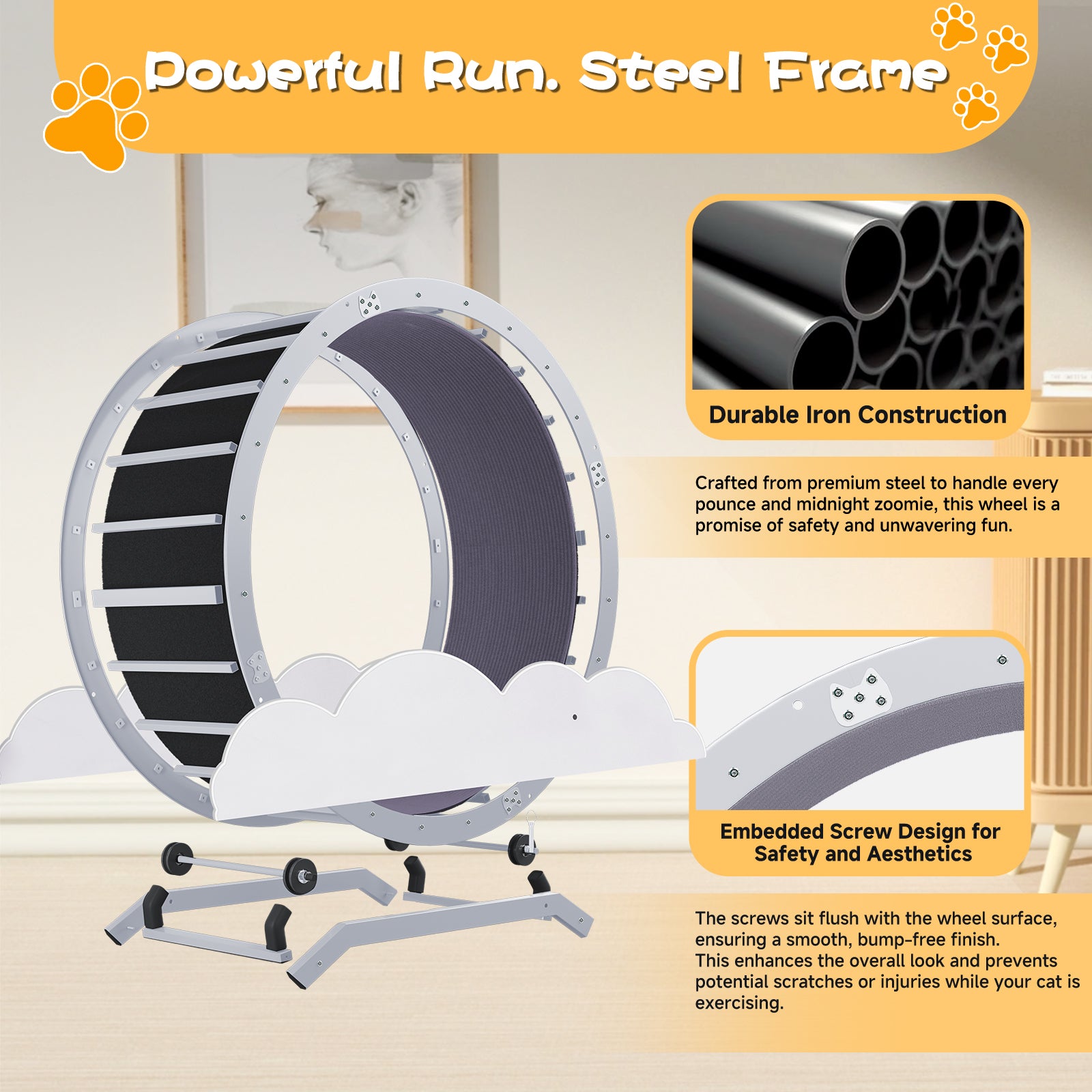 LUCKLIFE® 40" Metal Large Cat Exercise Wheel with Detachable Carpet & Teaser/Stickers, PET-CEW