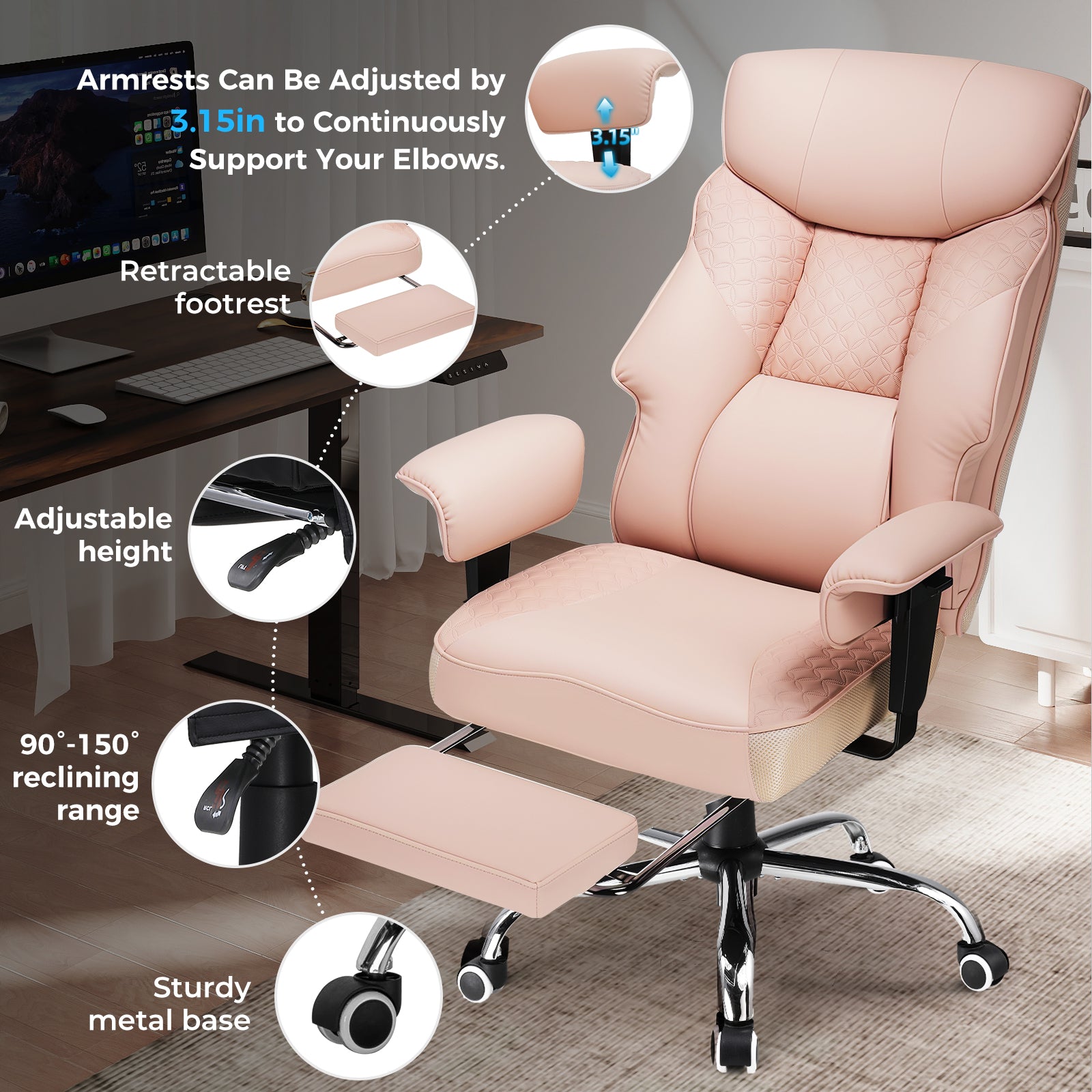 COMHOMA Big and Tall Office Chair 400lbs, 90°-150° Recline CH810