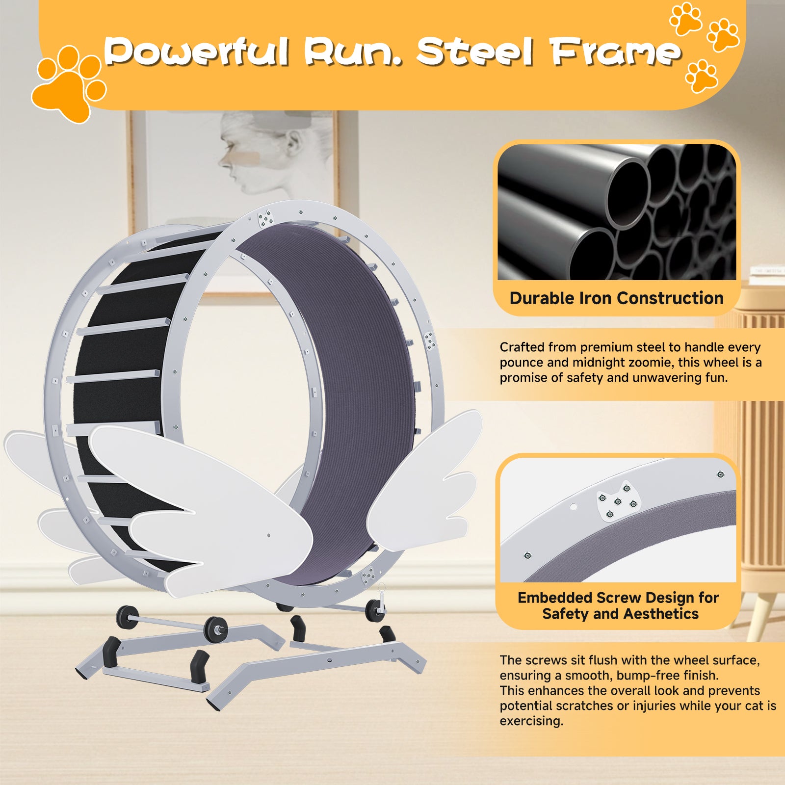 LUCKLIFE® 40" Metal Large Cat Exercise Wheel with Detachable Carpet & Teaser/Stickers, PET-CEW