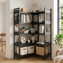 COMHOMA 5-Tier/6-Tier Corner Bookshelf, L-Shaped Metal Frame Shelf with Tall 14" Shelves HBOK1