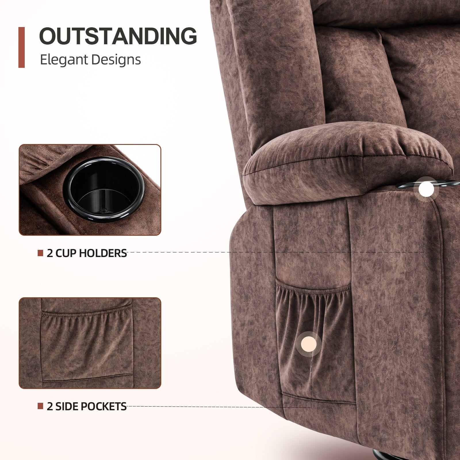 COMHOMA Recliner with Swivel, Massage & Heat H1148