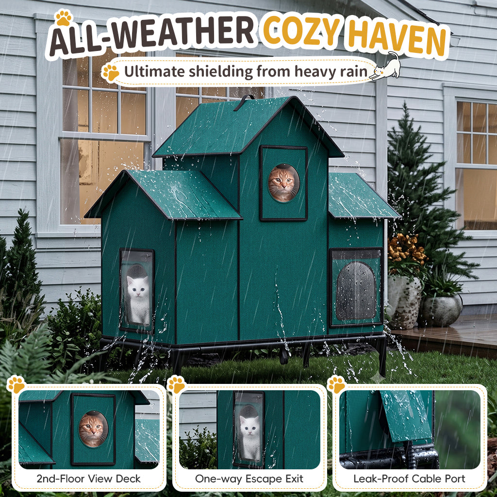 LUCKLIFE® Extra Large Heated Cat House for Outside, 100% Weatherproof, 27.9"W x 16.5"D x 32.7"H, PET07