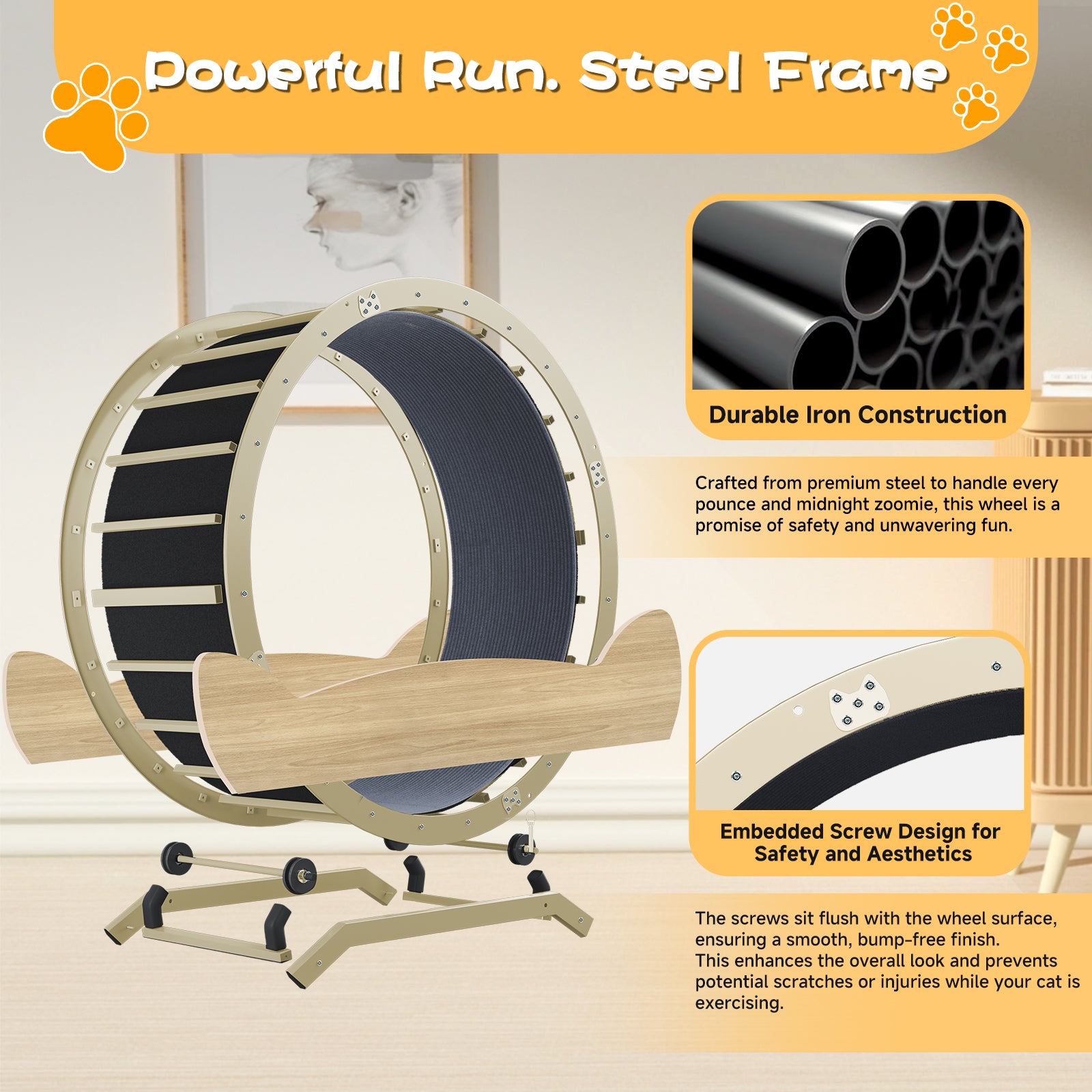 LUCKLIFE® 40" Metal Large Cat Exercise Wheel with Detachable Carpet & Teaser/Stickers, PET-CEW