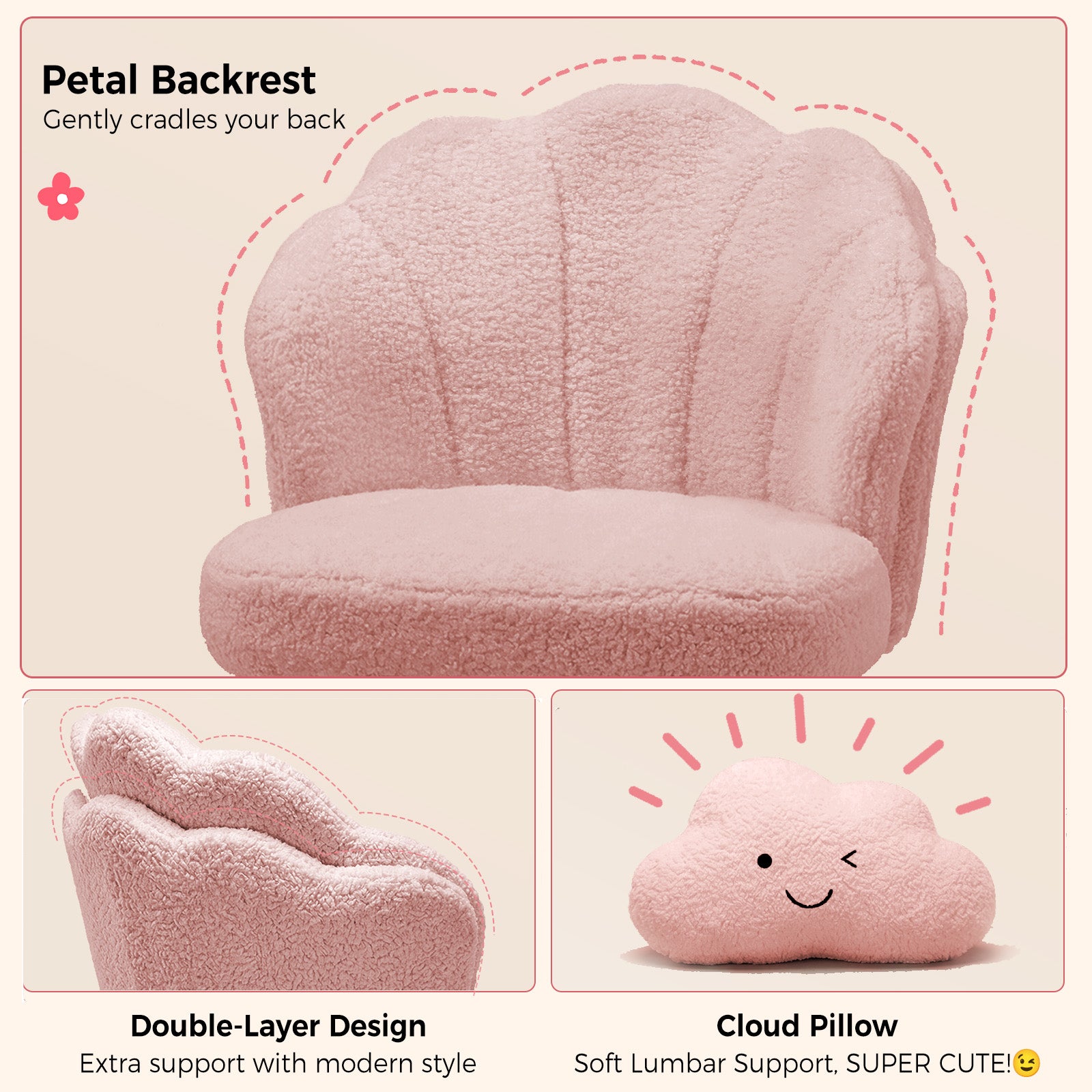 COMHOMA Petal Cute Vanity Chair, Height Adjustable CH718
