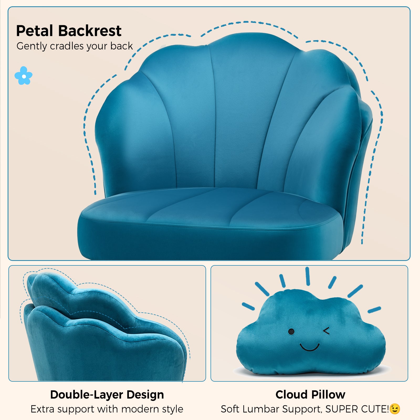 COMHOMA Petal Cute Vanity Chair, Height Adjustable CH718