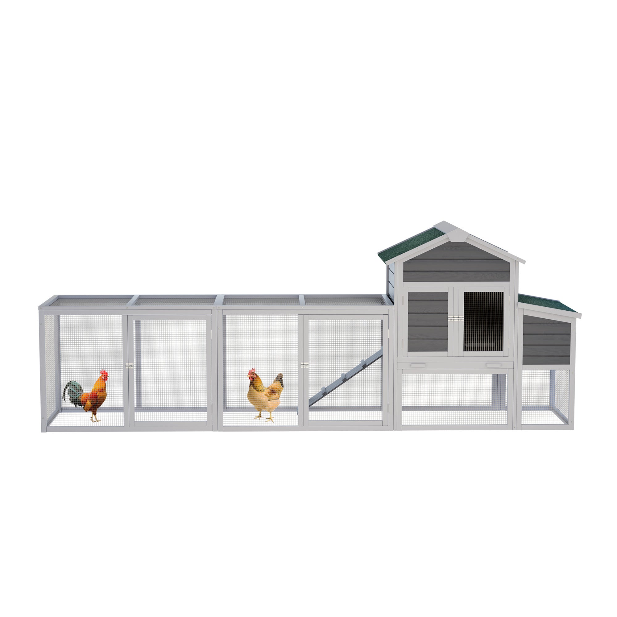 122' Large Gray Wood Chicken Coop Hen House Pet Rabbit Hutch Wooden Pet Cage Backyard with Nesting Box