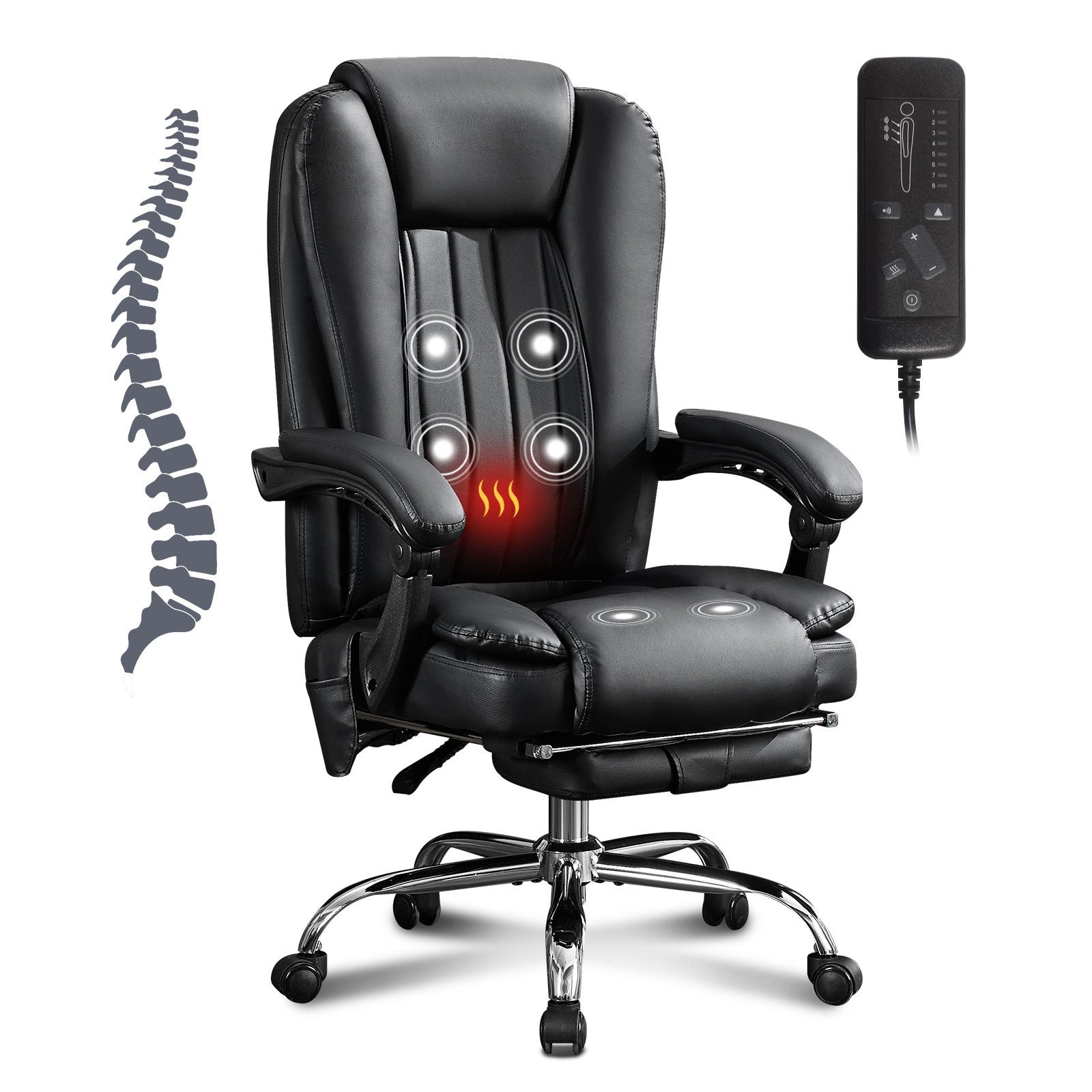 Massage Office Chair with Heat and 6 Vibration Points,Executive Office Chair with Foot Rest and Padded Armrests,Reclining Backrest and Wheels