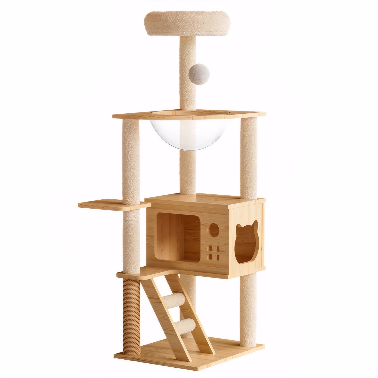 48.8" Modern Cat Tower, Wood Cat Tree Tower for Indoor Cats, Cat Tree with Sisal-Covered Scratching Posts and Top Perch, Cat Condo with Acrylic Hammock for Small Large Cats