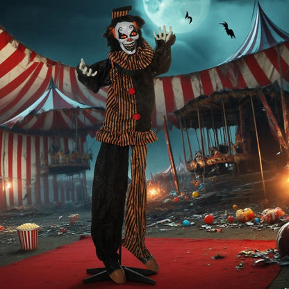 Outdoor Halloween Decorations Talking Circus Clown, Animatronic Animated Prop, Décor with Sound and Motion Activated Light Up Eyes, Laughter