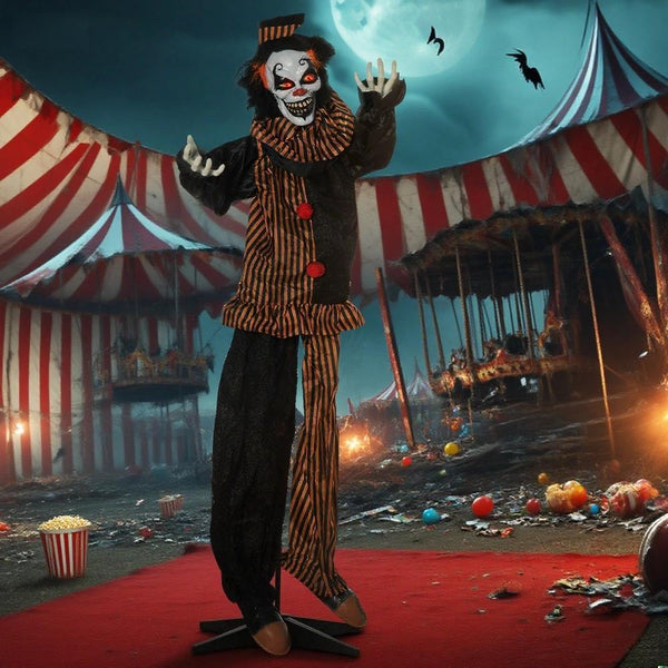 Outdoor Halloween Decorations Talking Circus Clown, Animatronic Animated Prop, Décor with Sound and Motion Activated Light Up Eyes, Laughter