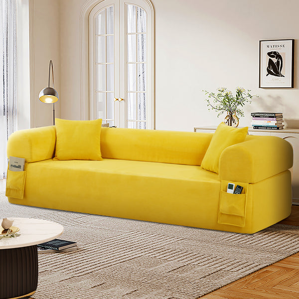 Spring Sofa with High-Quality Fabric, Pillows & Storage - Pocketed Springs, High-Density Foam, for Living Room, Apartment or Studics,Yellow.