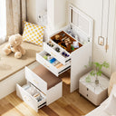 23.6'' Wide Makeup Vanity Table with Flip Top Lighted,Storage Makeup Stool,3 in 1 Vanity Desk with Visible Glass, LED Light & Power Outlet ,3 Drawers & Upholstered Stool