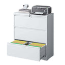 Lateral File Cabinet 3 Drawer, White Filing Cabinet with Lock, Lockable File Cabinet for Home Office, Locking Metal File Cabinet for Legal/Letter/A4/F4 Size